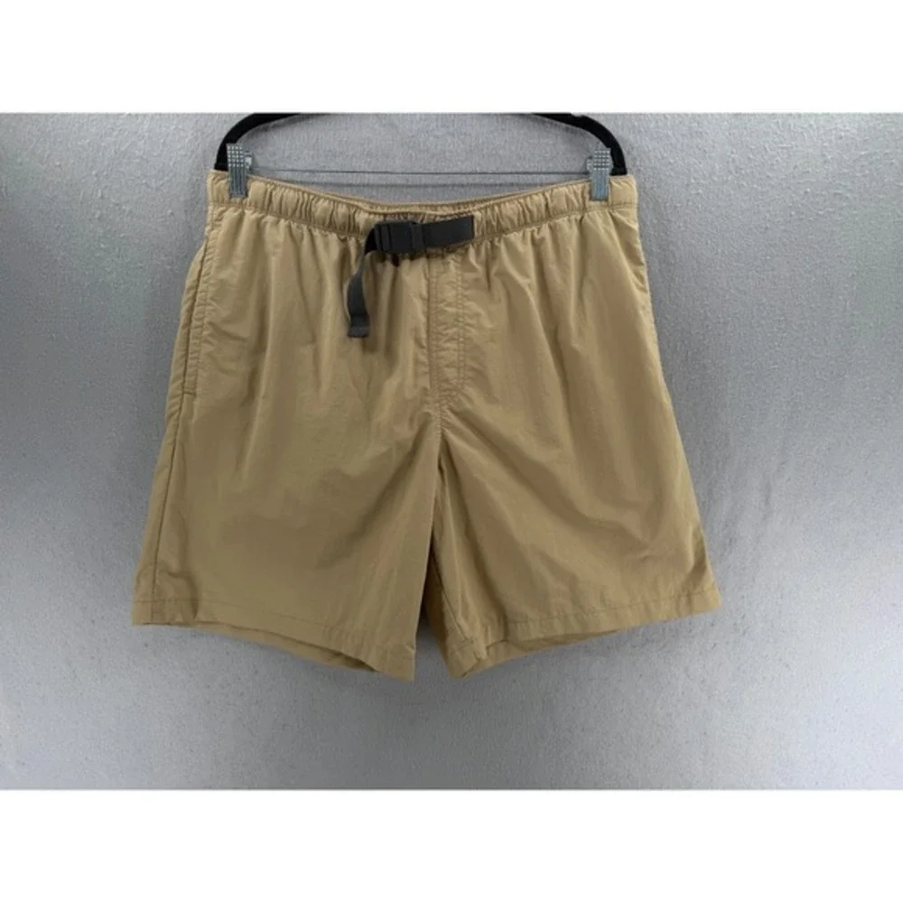Columbia Shorts Mens L Tan Khaki Water Swim Trunks Mesh Liner Zip Pocket Belted